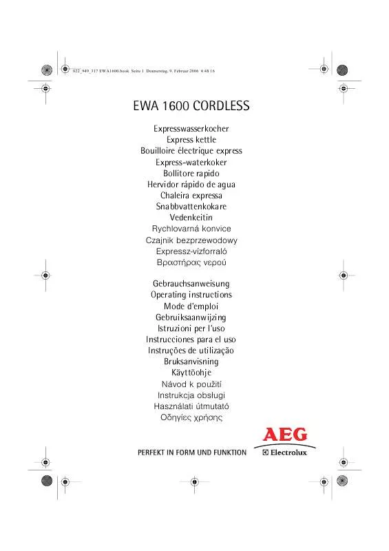 Mode d'emploi AEG-ELECTROLUX EWA 1600