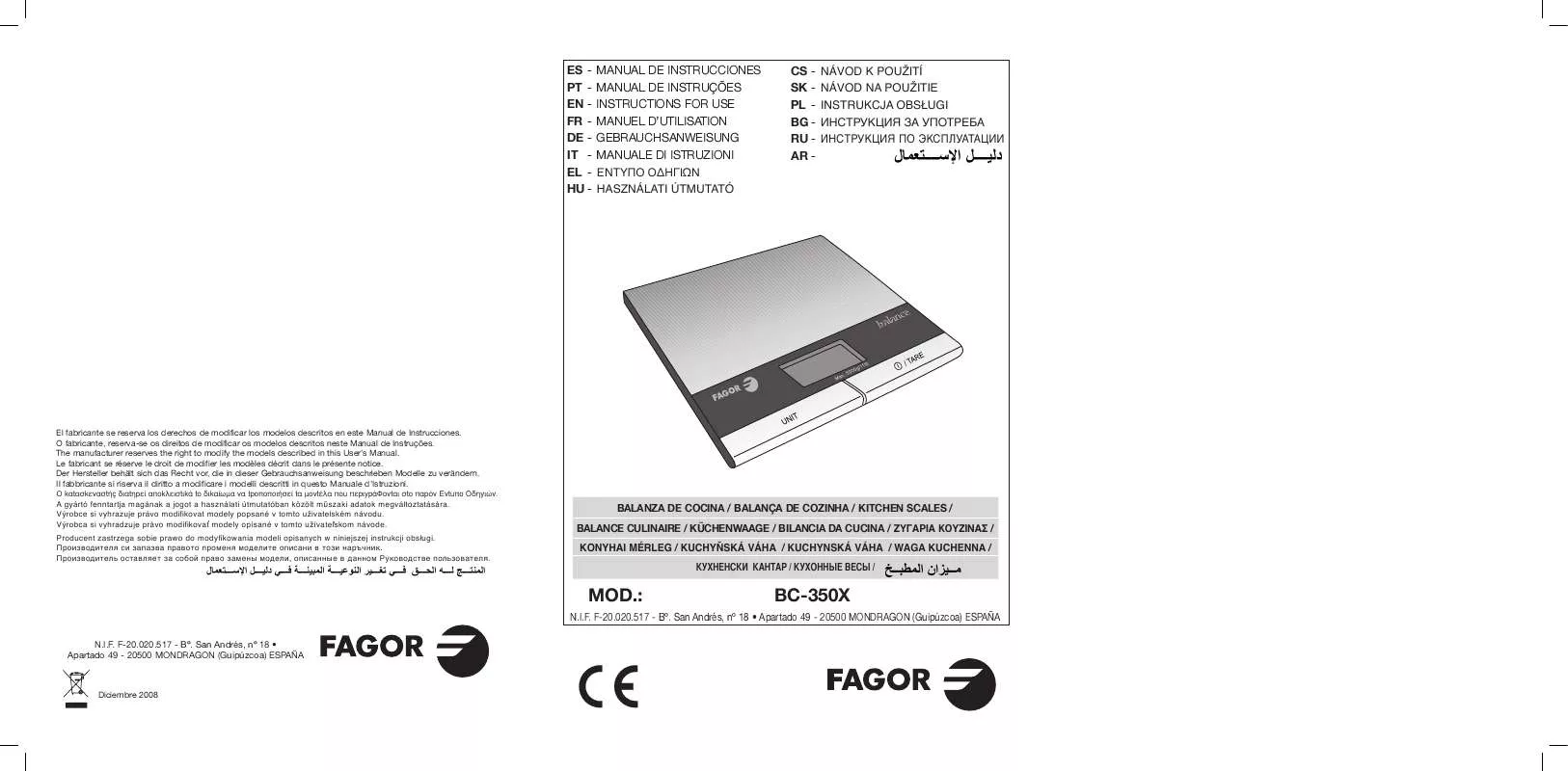 Mode d'emploi FAGOR BC-350 X