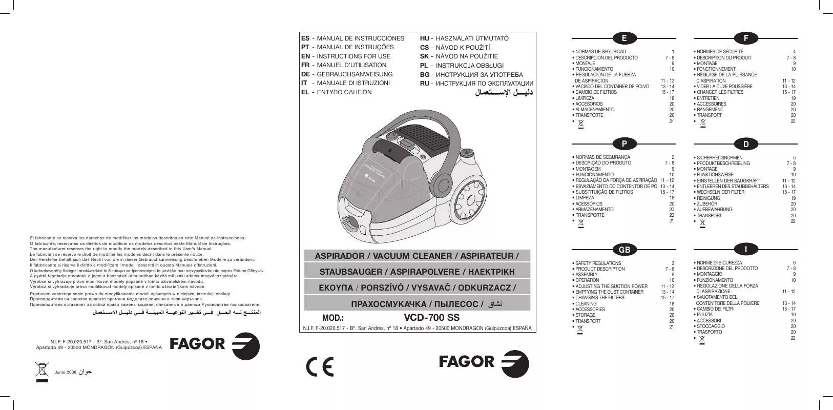 Mode d'emploi FAGOR VCE-700 SS