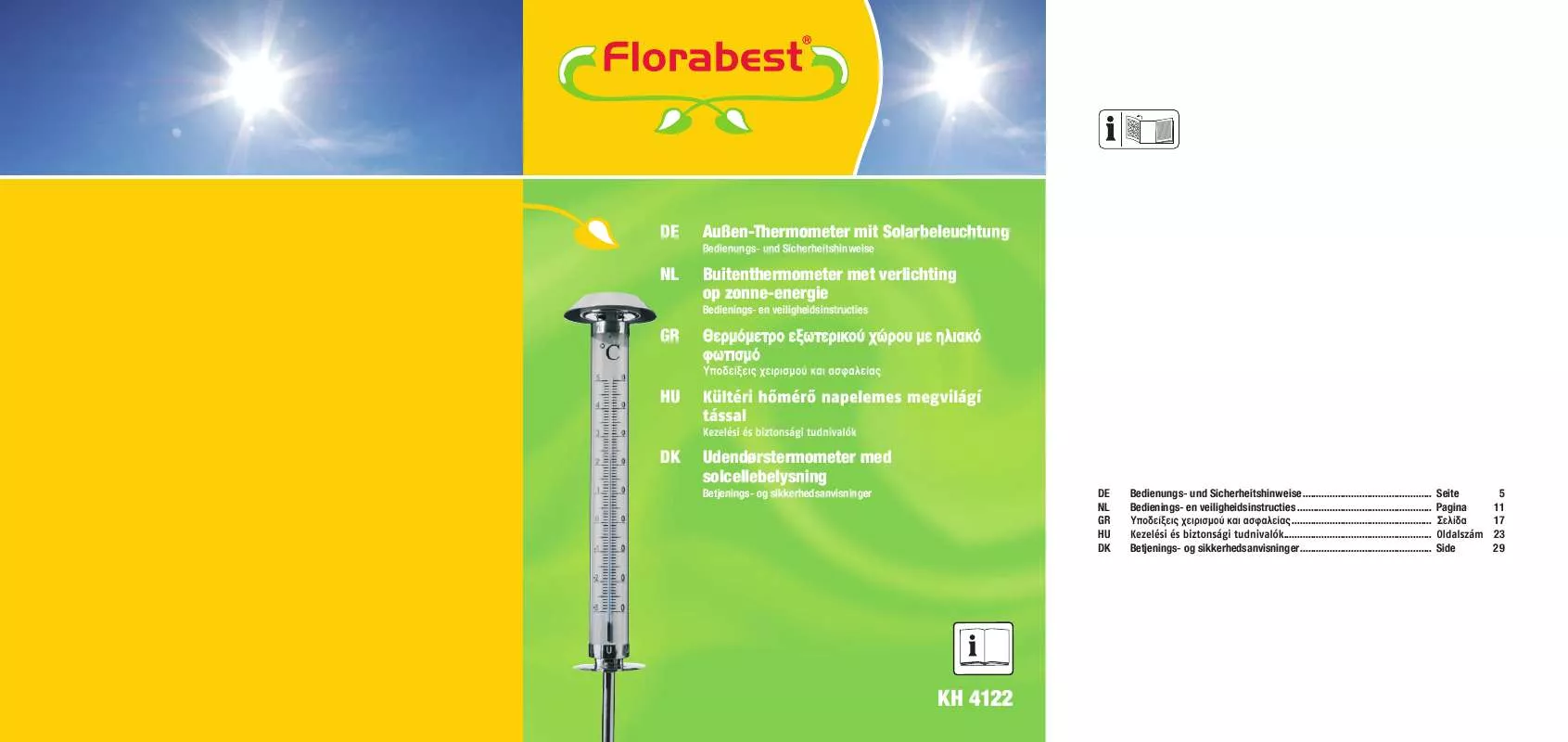 Mode d'emploi FLORABEST KH 4122 OUTDOOR THERMOMETER WITH SOLAR LAMP