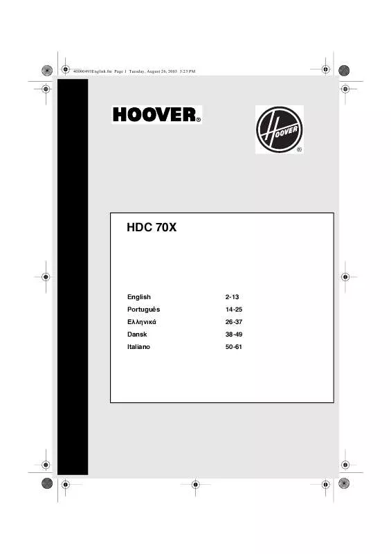 Mode d'emploi HOOVER HDC 70X
