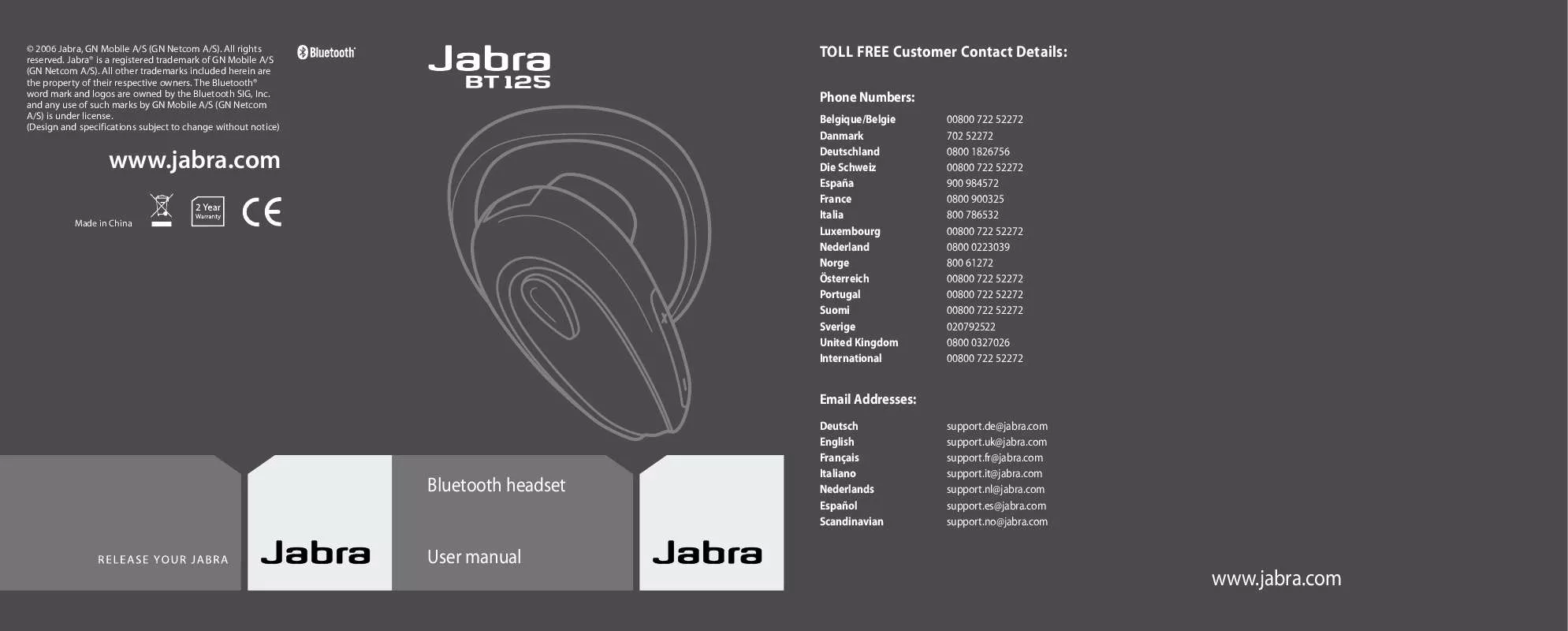 Mode d'emploi JABRA BT125