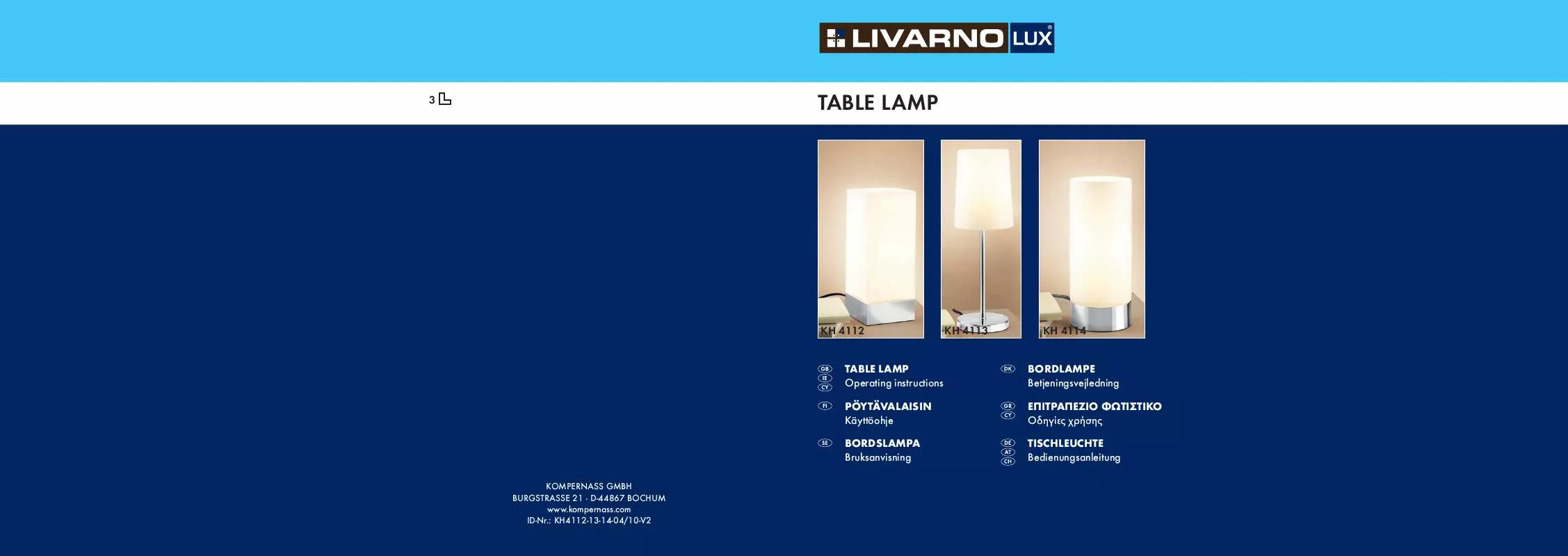 Mode d'emploi LIVARNO KH 4112-4114 TABLE LAMP