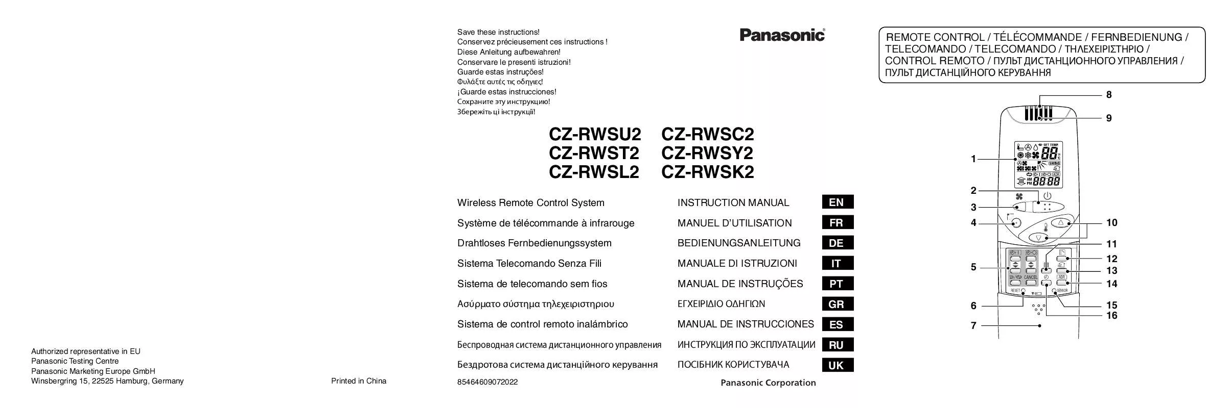 Mode d'emploi PANASONIC CZ-RWSL2
