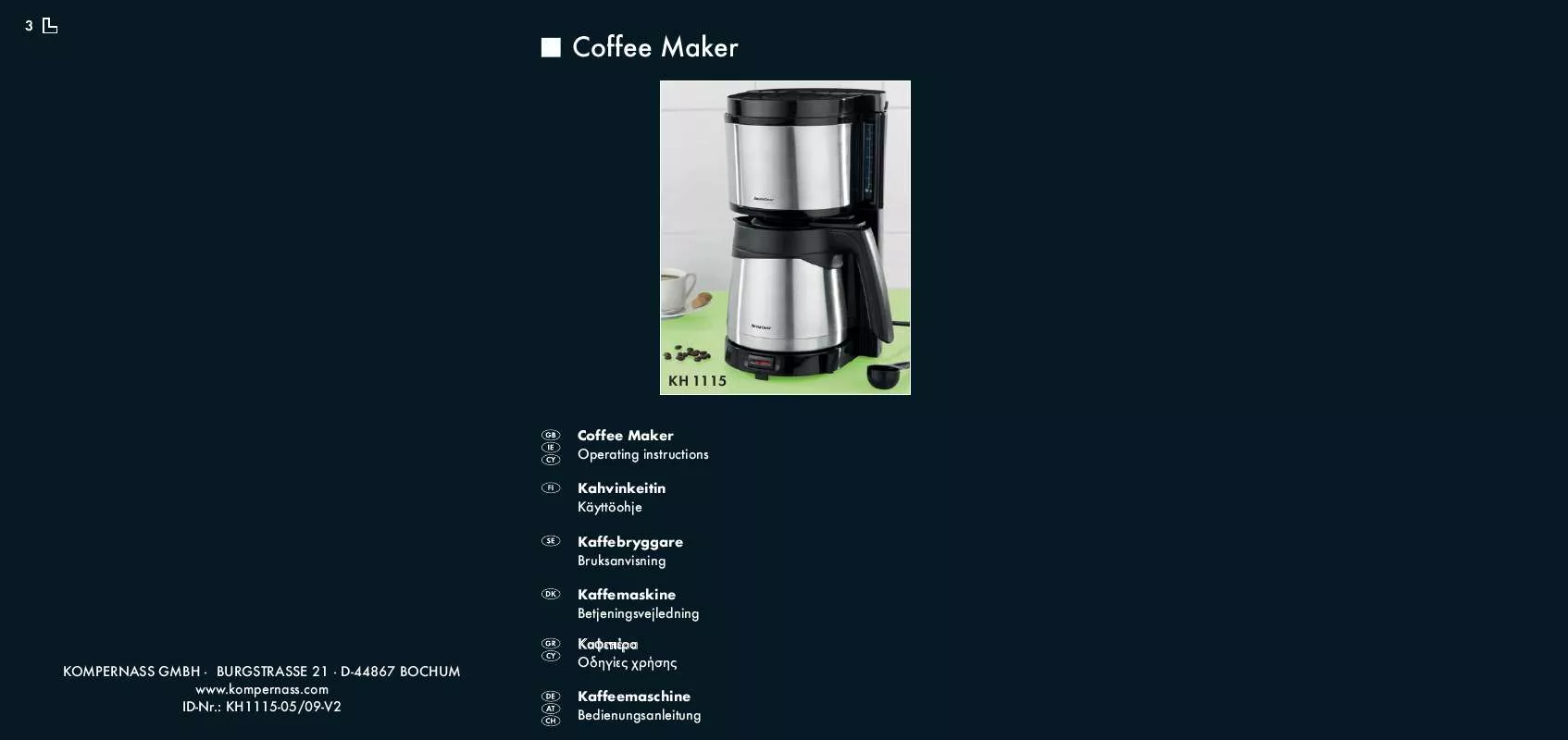 Mode d'emploi SILVERCREST KH 1115 COFFEE MAKER
