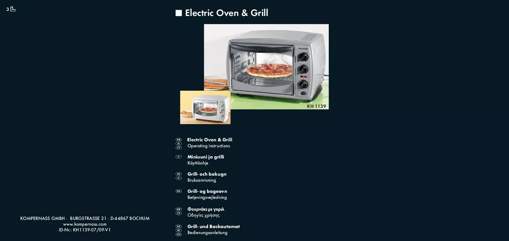 Mode d'emploi SILVERCREST KH 1139 ELECTRIC OVEN & GRILL
