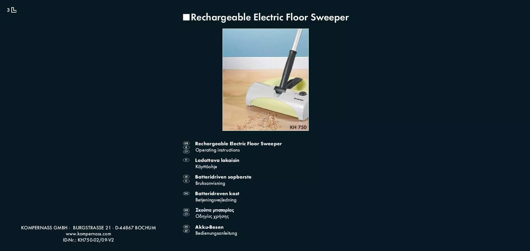 Mode d'emploi SILVERCREST KH 750 RECHARGEABLE ELECTRIC FLOOR SWEEPER