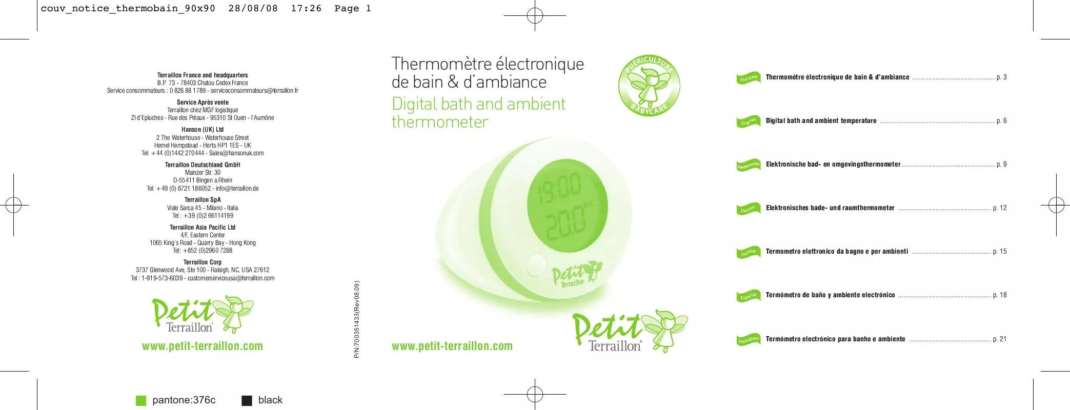 Mode d'emploi TERRAILLON DIGITAL BATH AND AMBIENT THERMOMETER