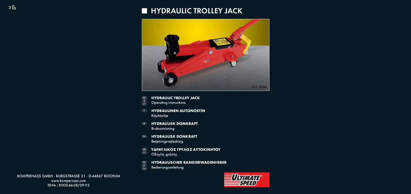 Mode d'emploi ULTIMATE SPEED KH 3046 HYDRAULIC TROLLEY JACK
