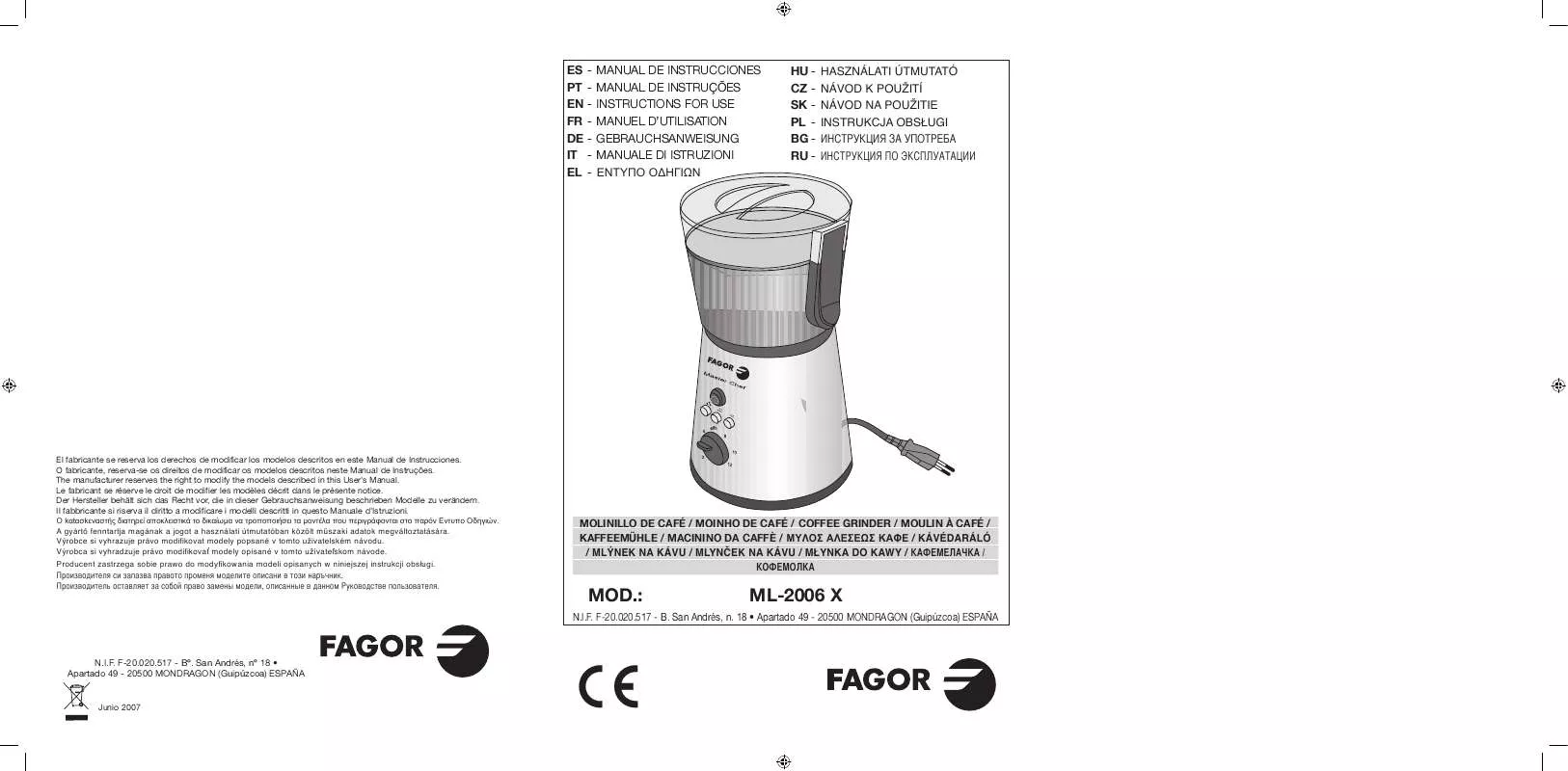 Mode d'emploi FAGOR ML-2006X