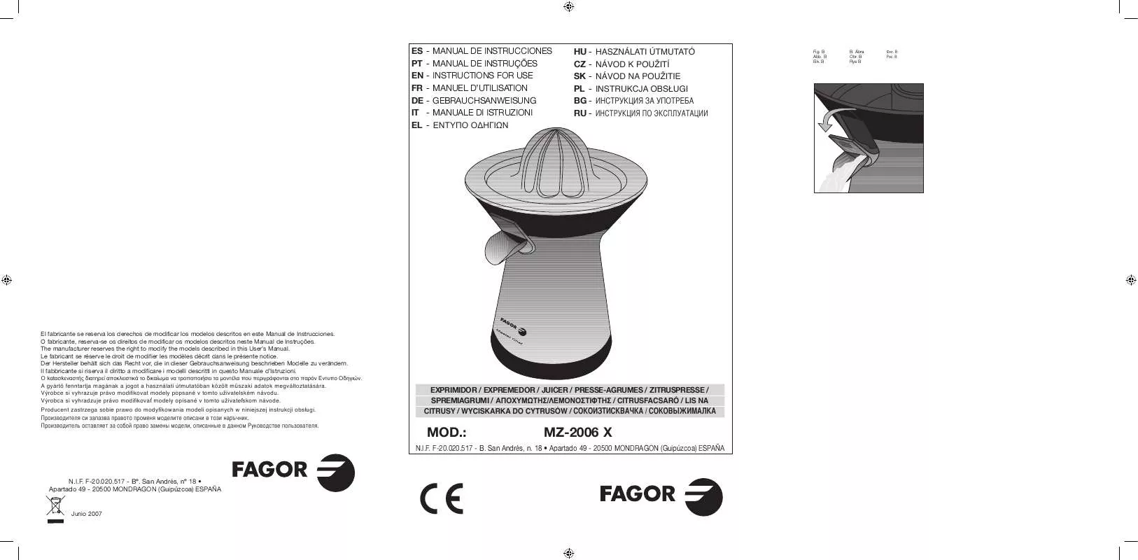 Mode d'emploi FAGOR MZ-2006X