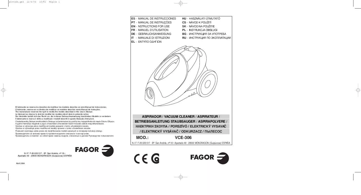 Mode d'emploi FAGOR VCE-306