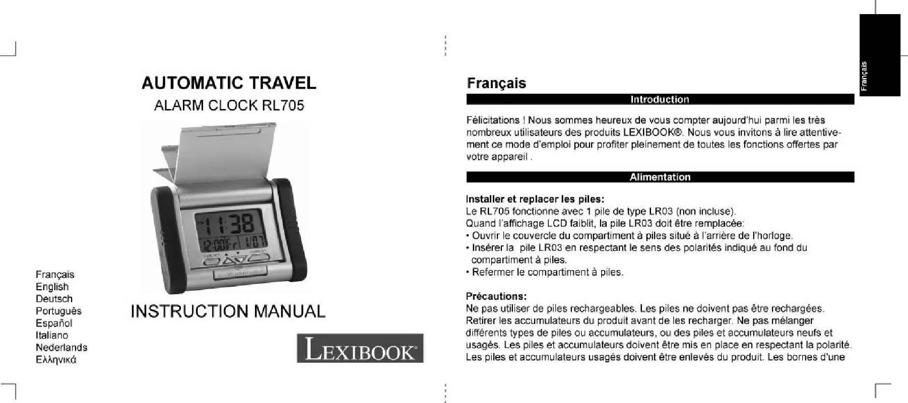 Mode d'emploi LEXIBOOK RL705